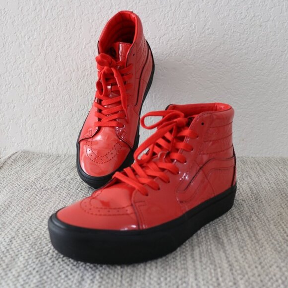 Vans x David Bowie Sk8-Hi Red Patent Leather High Top Sneakers Women 9 / Men 7.5 - Picture 11 of 14